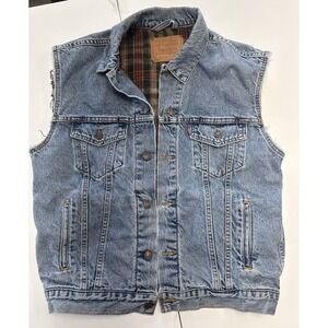 Vintage Levis  Altered Jacket/vest Flannel Lined Denim Trucker L ‎ 70518-0350